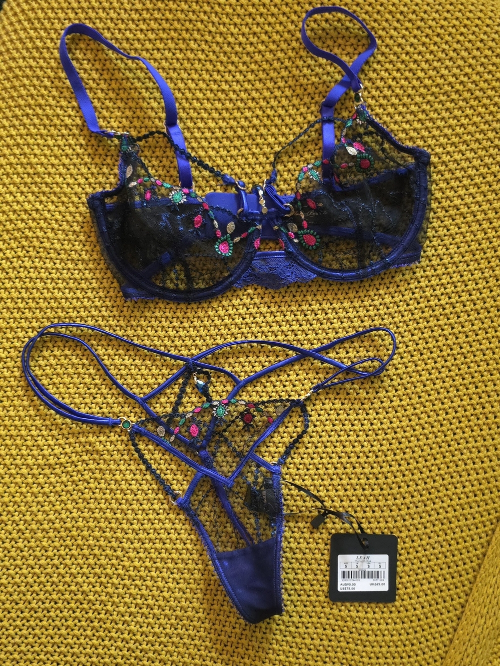 NWT Honey Birdette Leah Thong, Dark Blue Small